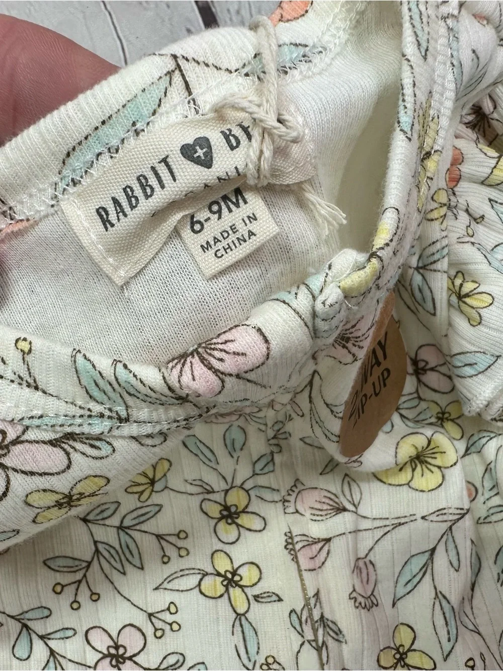 Rabbit & Bear Floral Footed One-Piece - Cream with Yellow & Orange Flowers